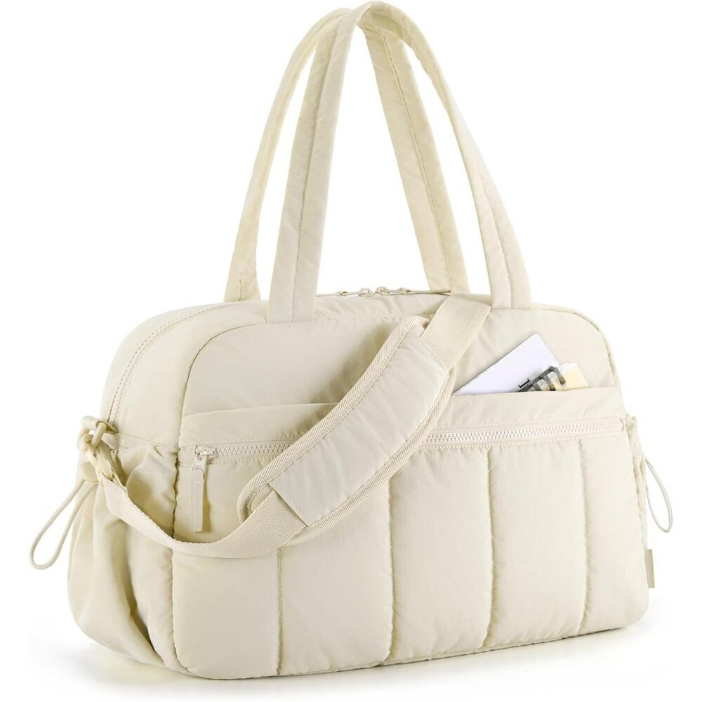 Women Ivory Imported Lightweight Water Resistant Travel Gym Carry On Duffle Bag